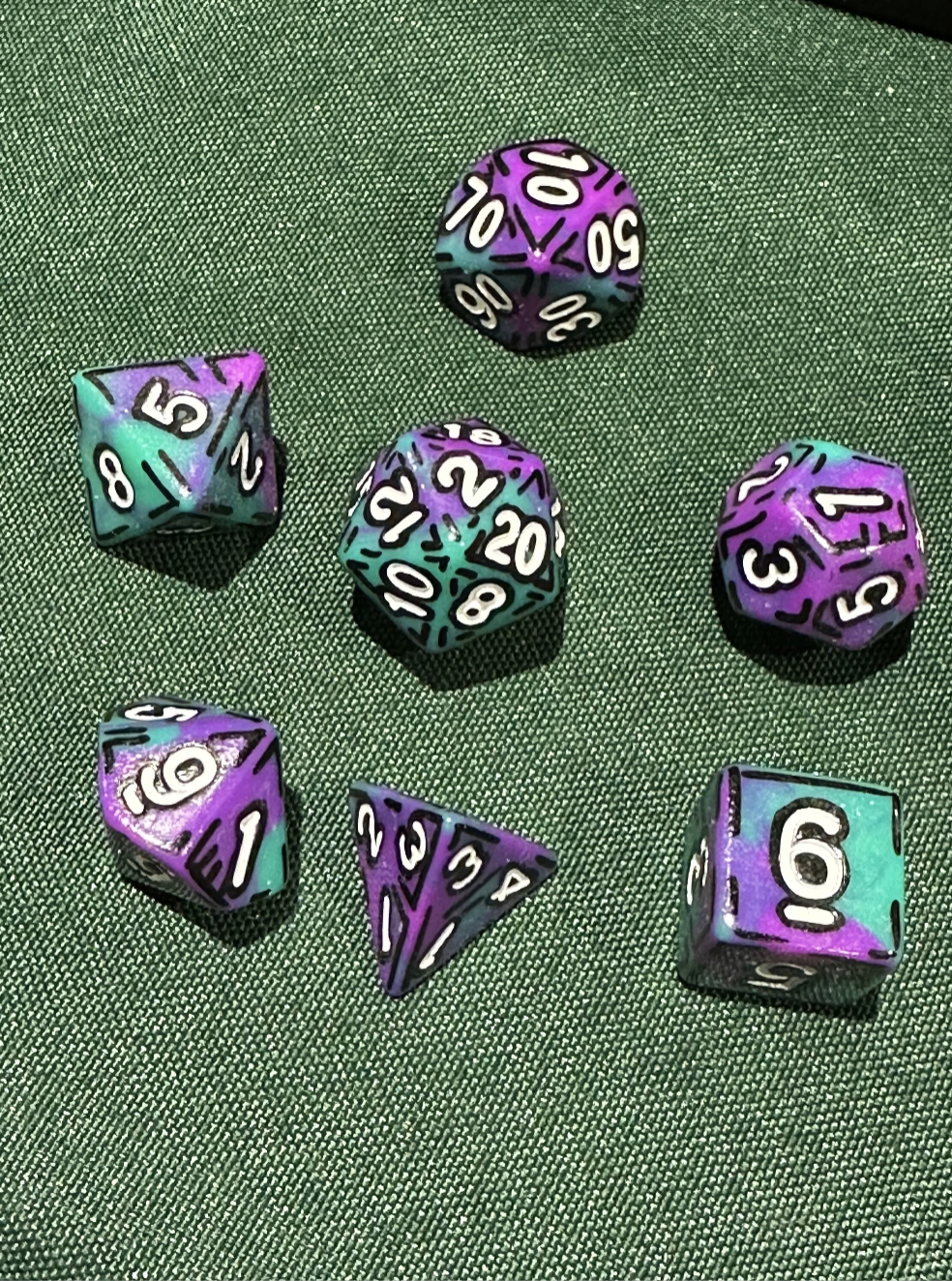 Teal and Purple (7) Acrylic DnD Dice Set