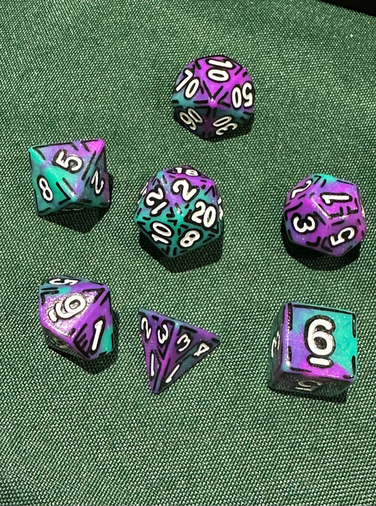Teal and Purple (7) Acrylic DnD Dice Set