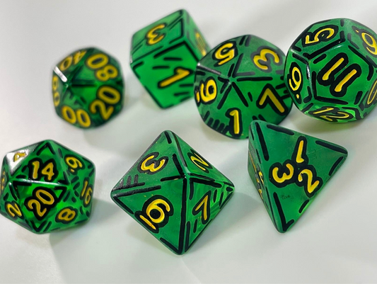 Frosted Green and Yellow (7) Acrylic DnD Dice Set