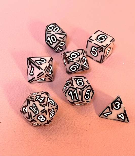 Pink and White (7) Acrylic DnD Dice Set