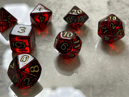 Frosted Red and Gold (7) Acrylic DnD Dice Set