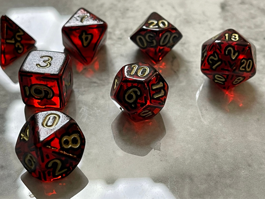 Frosted Red and Gold (7) Acrylic DnD Dice Set