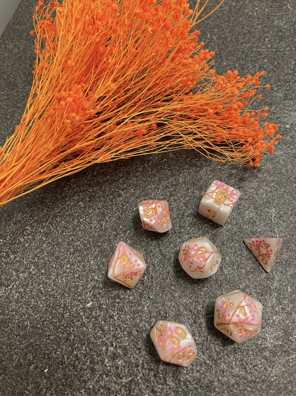 Cherry Blossom (7) Acrylic DnD Dice Set