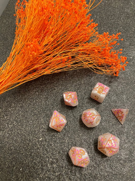 Cherry Blossom (7) Acrylic DnD Dice Set