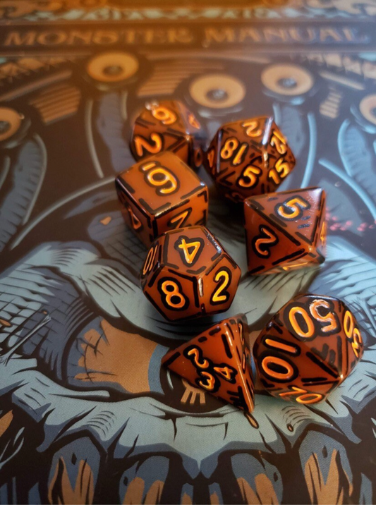 Brown and Orange (7) Acrylic DnD Dice Set