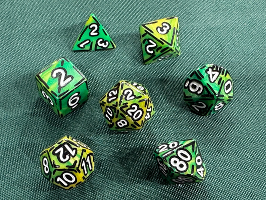 Yellow and Green (7) Acrylic DnD Dice Set