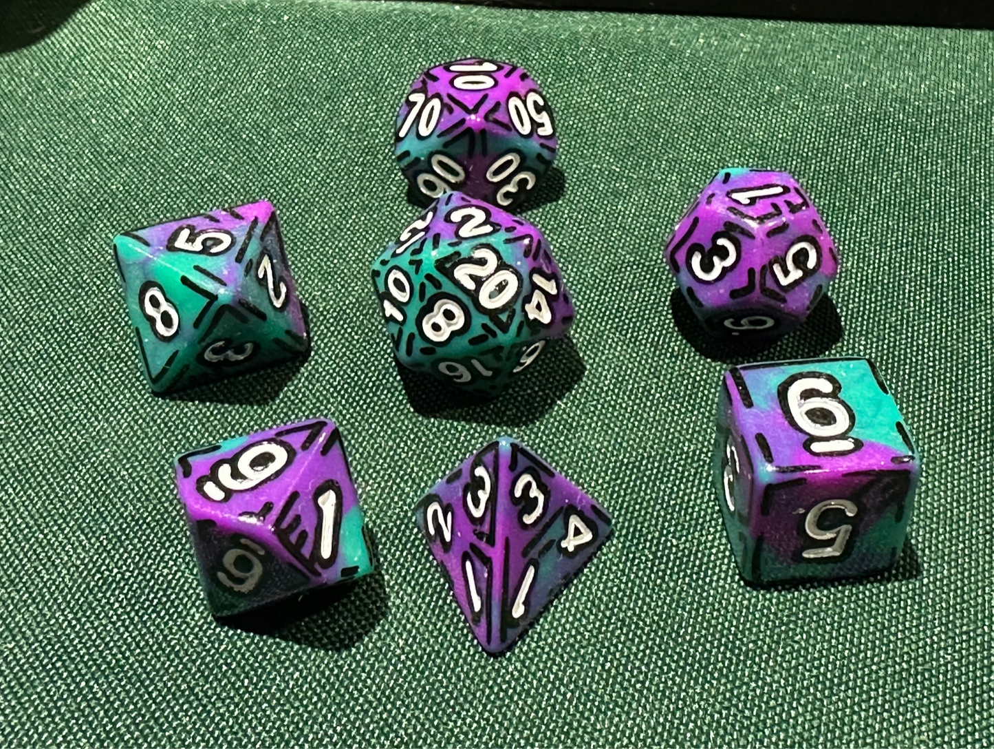 Teal and Purple (7) Acrylic DnD Dice Set