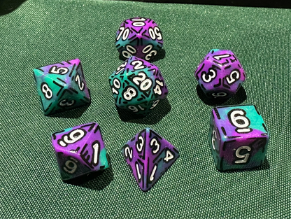 Teal and Purple (7) Acrylic DnD Dice Set