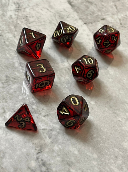 Frosted Red and Gold (7) Acrylic DnD Dice Set