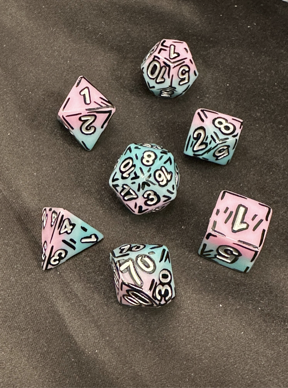 Cotton Candy (7) Acrylic DnD Dice Set