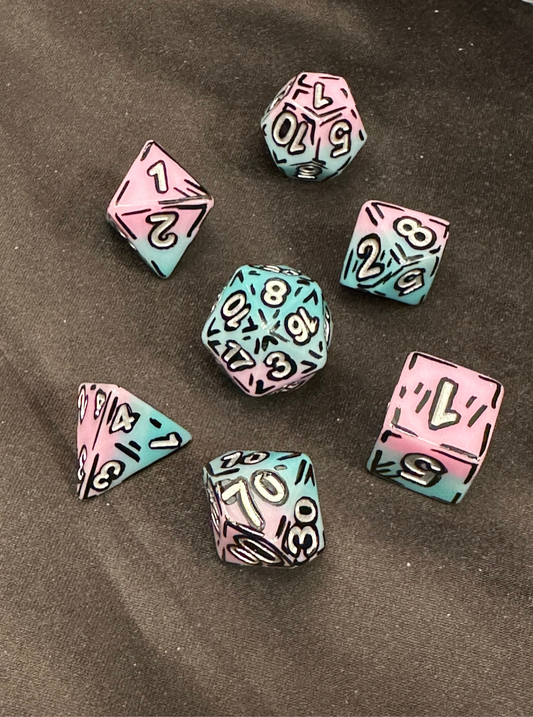 Cotton Candy (7) Acrylic DnD Dice Set