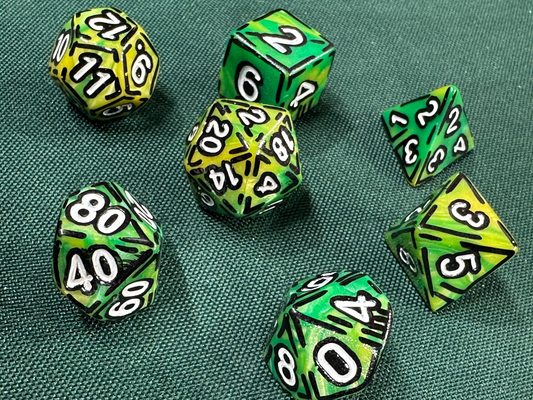 Yellow and Green (7) Acrylic DnD Dice Set