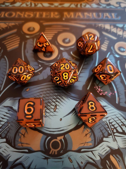 Brown and Orange (7) Acrylic DnD Dice Set