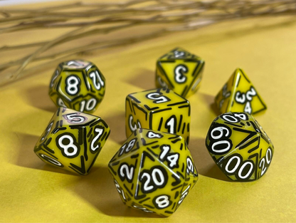 Yellow and White (7) Acrylic DnD Dice Set