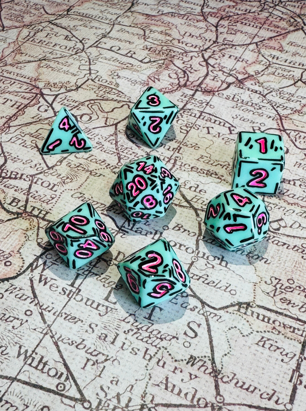 Diner Teal and Hot Pink (7) Acrylic DnD Dice Set