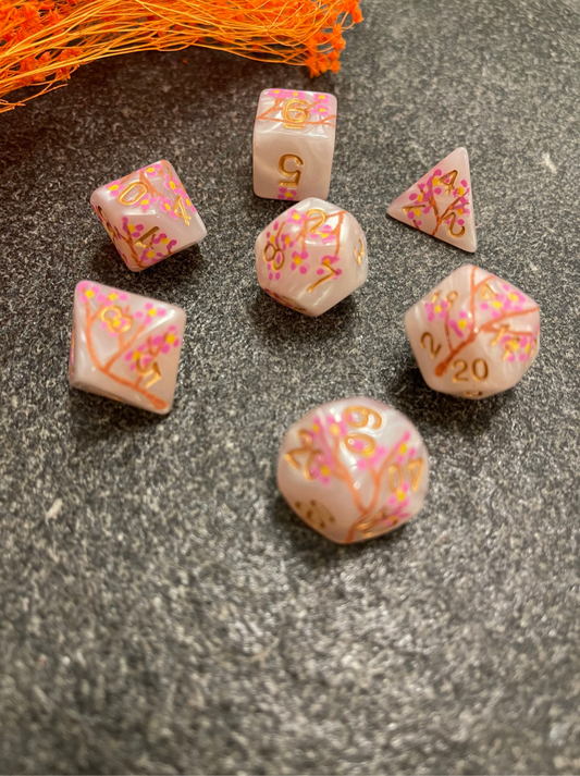 Cherry Blossom (7) Acrylic DnD Dice Set