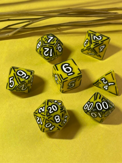 Yellow and White (7) Acrylic DnD Dice Set