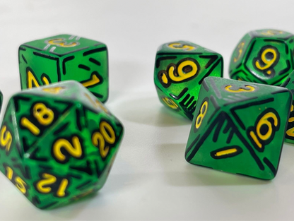 Frosted Green and Yellow (7) Acrylic DnD Dice Set