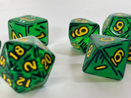 Frosted Green and Yellow (7) Acrylic DnD Dice Set