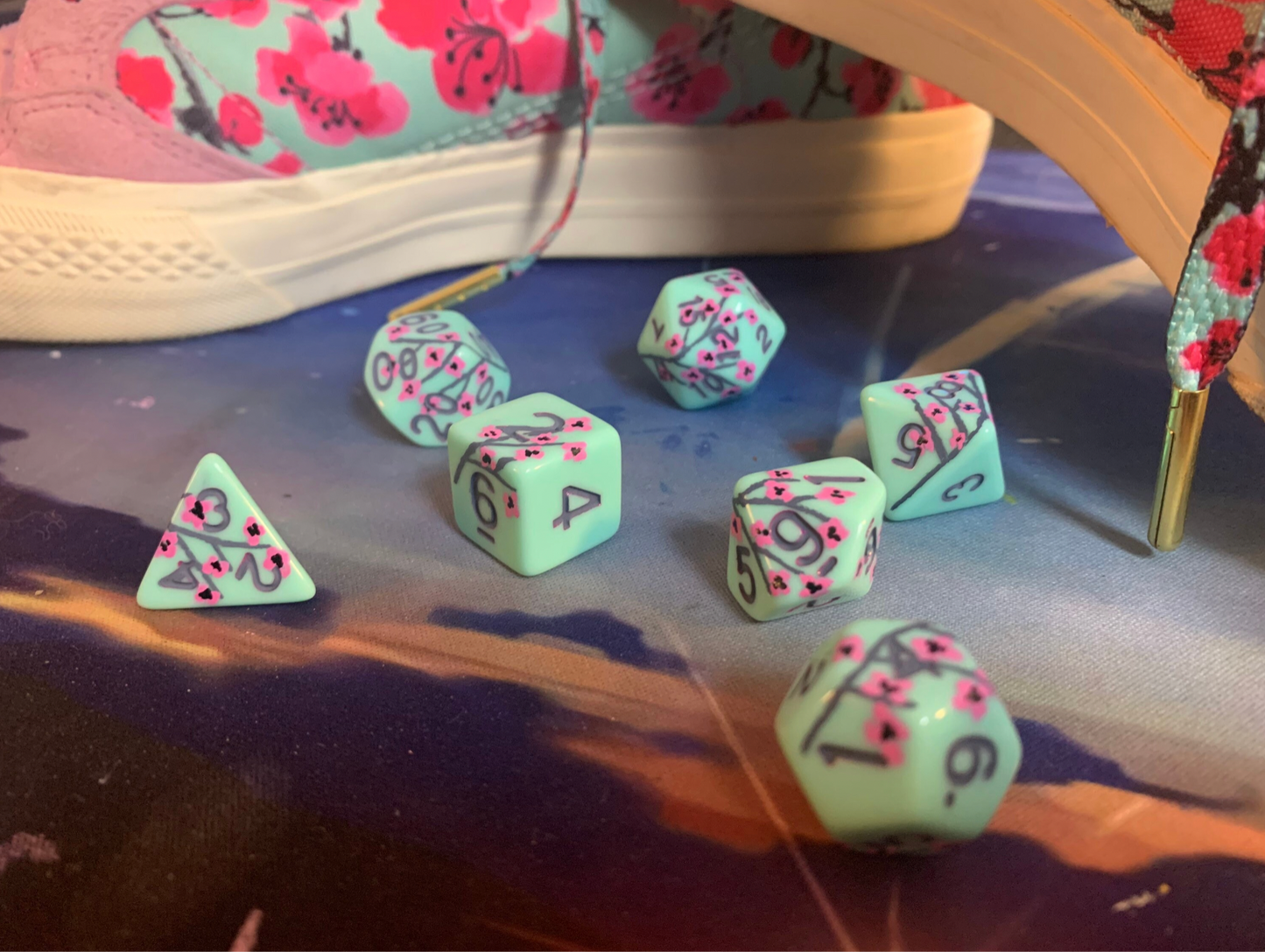 Green Tea Cherry Blossom (7) Acrylic DnD Dice Set