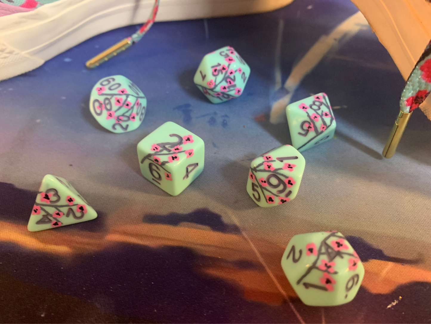 Green Tea Cherry Blossom (7) Acrylic DnD Dice Set