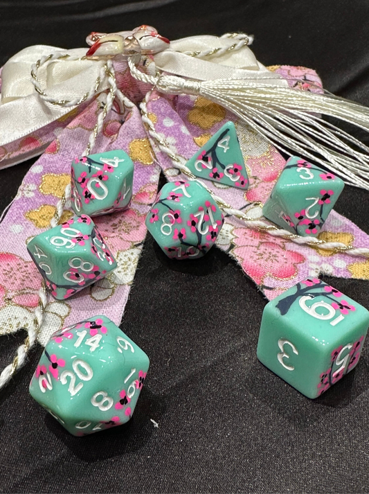 Green Tea Cherry Blossom (7) Acrylic DnD Dice Set