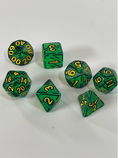 Frosted Green and Yellow (7) Acrylic DnD Dice Set