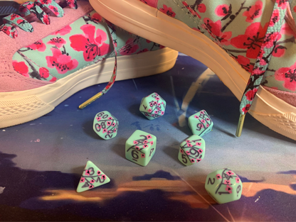 Green Tea Cherry Blossom (7) Acrylic DnD Dice Set